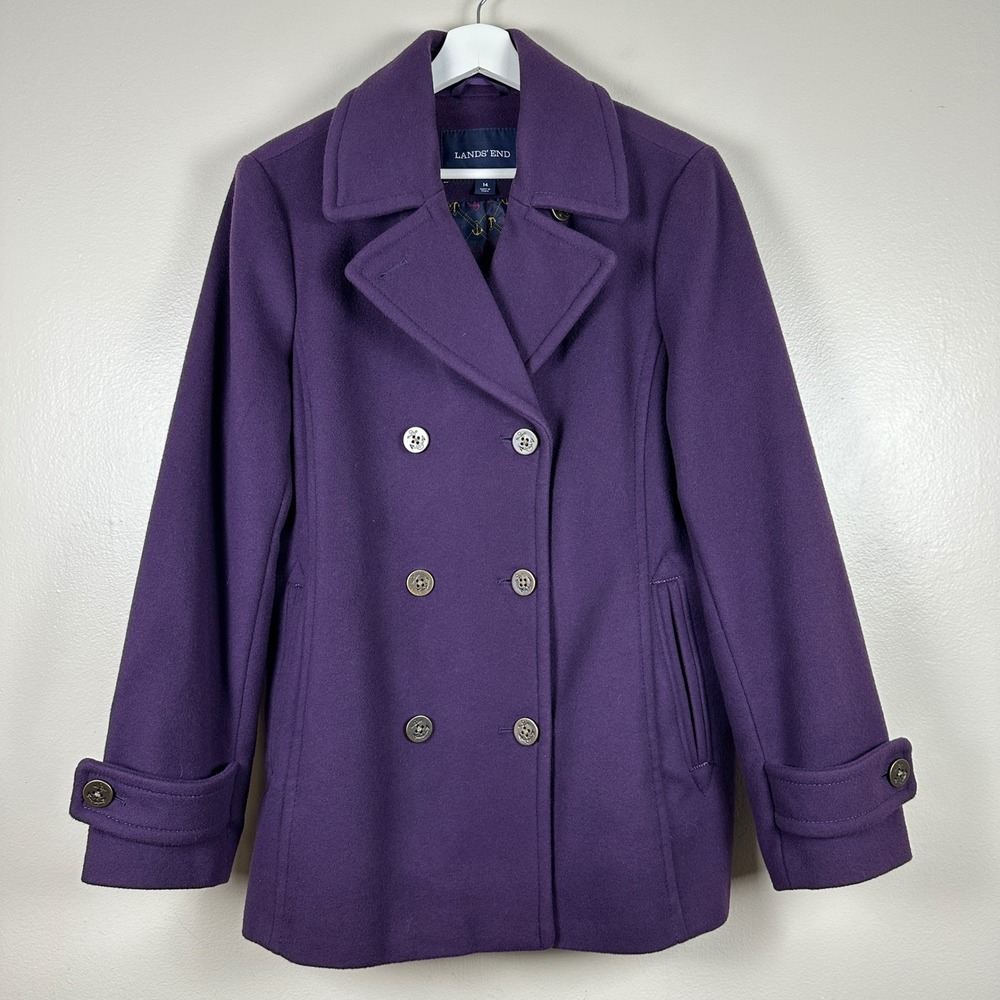 Lands' End Women's 14 Pea Coat Purple Wool Cashmere Blend Preppy